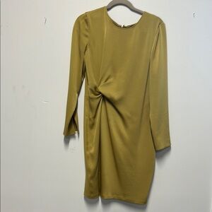 Ann Taylor Green Asymmetrical Ruched Long Sleeve Dress